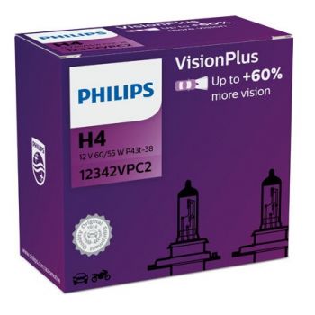 H4 žiarovky Vision Plus +60% sada 2ks Philips 
